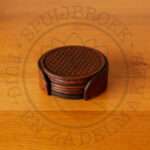 leren onderzetters leather coasters carved tooled met houder holder antique stain medium braun